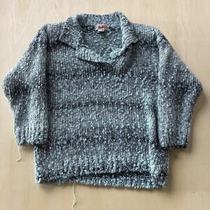 Vintage EVE LTD Sweater Womens 20W Blue Cowl Neck Button Chunky-Knit